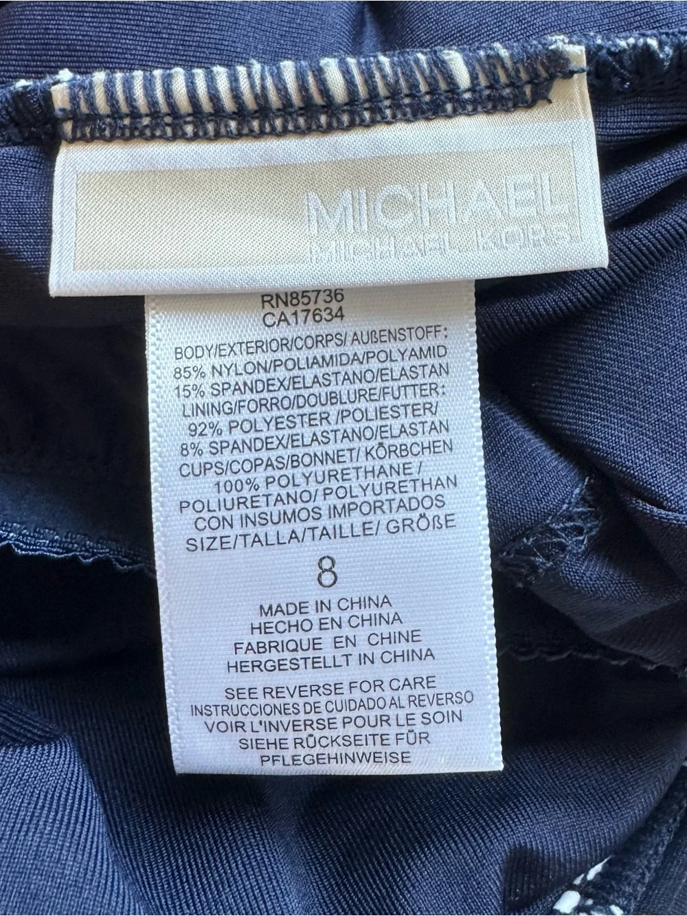 Michael Kors Off Shoulder Ruffle One Piece Swimsuit 8 Navy Old Money Nautical